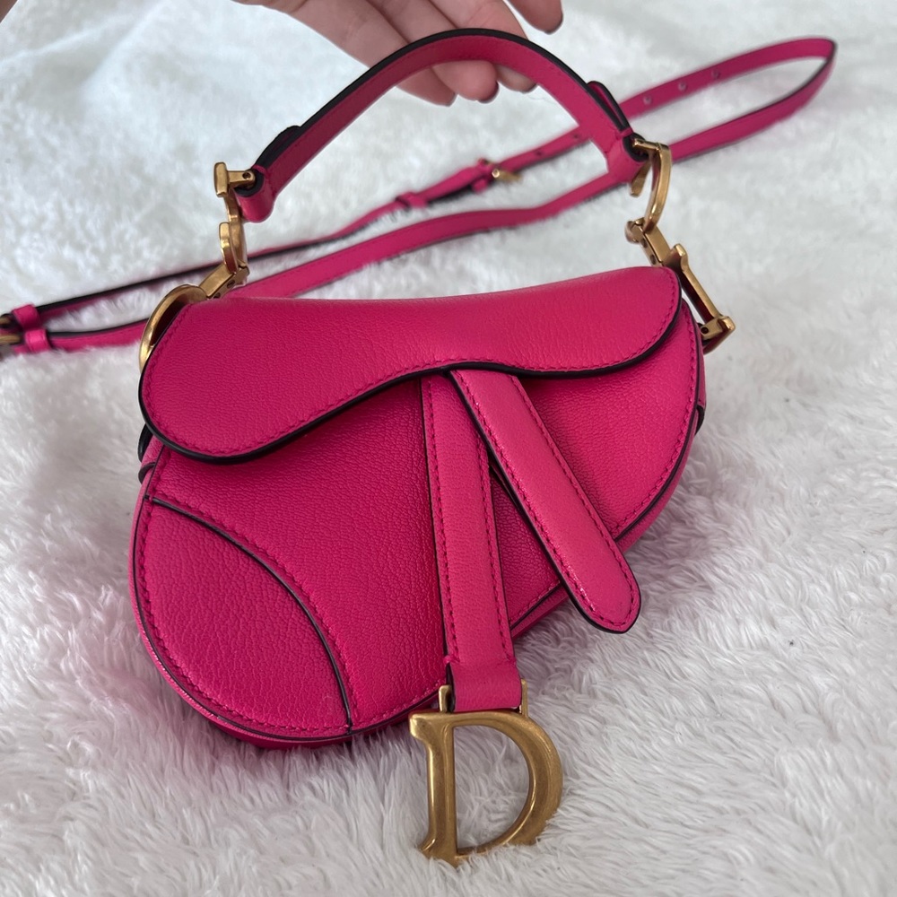 Christian Dior Saddle Handbag Leather Micro Pink